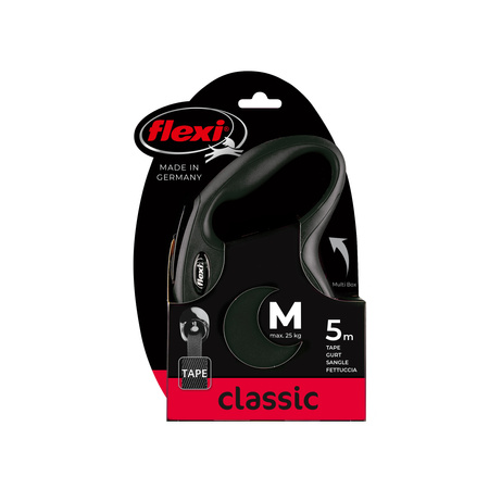 FLEXI Smycz Automatyczna NEW CLASSIC M 5m – Taśma Czarna dla Psa do 25kg z Opatentowanym Systemem Wycofania