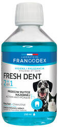 FRESH DENT Płyn Do Higieny Jamy Ustnej Dla Psów i Kotów 250 ml – Producent: Francodex | Usuwa Płytkę Nazębną i Odświeża Oddech | Wyciąg z Granatu