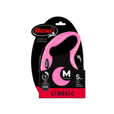 FLEXI Smycz automatyczna NEW CLASSIC M 5 m taśma różowa dla psa do 25 kg – swoboda i komfort spacerów