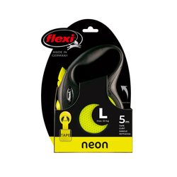 FLEXI Smycz automatyczna New Neon L taśma 5m – Zwiększone bezpieczeństwo dla psów do 50 kg w neonowym żółtym kolorze