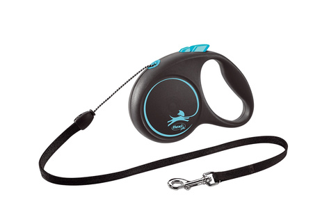FLEXI Smycz automatyczna Black Design M – Stylowa linka 5m dla psa do 20kg z ergonomicznym uchwytem i możliwością rozbudowy akcesoriami