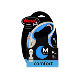 FLEXI New Comfort M Smycz Automatyczna Taśmowa 5m Niebieska – Komfortowa Kontrola z Regulowanym Uchwytem dla Psów do 25kg.