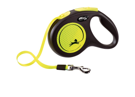 FLEXI New Classic Neon S – Automatyczna Smycz Taśmowa 5m dla Psów do 15 kg z Opatentowanym Systemem i Zwiększoną Widocznością Nocą