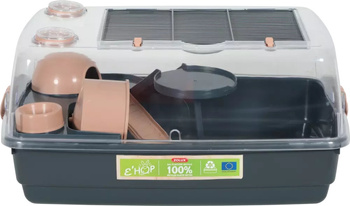 ZOLUX Klatka dla Chomika EHOP Ekologiczna z Podstawą z Recyklingu 100%, Nowoczesny Design Antracyt/Róż, 55cm