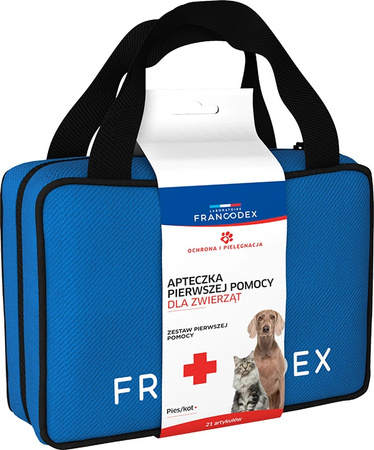 FRANCODEX Apteczka Pierwszej Pomocy dla Zwierząt – Kompletny, mobilny zestaw 21 elementów w kosmetyczce, idealny dla psów i kotów.