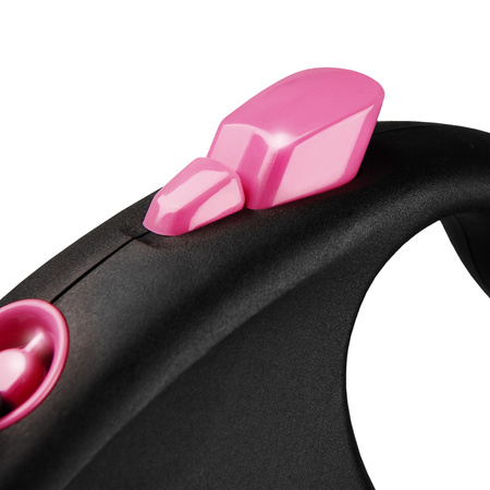 FLEXI Smycz Automatyczna Black Design S Taśma 5m Różowa – Stylowa i Funkcjonalna z Miejscem na Akcesoria dla Psa do 15kg