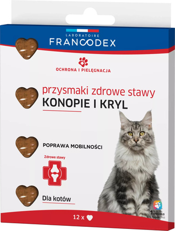 FRANCODEX Przysmak dla Kota na Zdrowe Stawy i Mobilność z Krylem i Olejem Konopnym – Miękkie Serduszka.