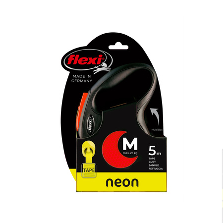 FLEXI Smycz Automatyczna New Neon M Taśma 5m Pomarańczowa - Zwiększone Bezpieczeństwo dla Psa do 25 kg