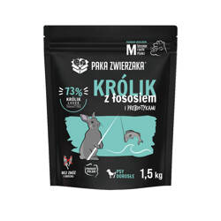 Karma Dla Psa "Królik i Łosoś" Groszki M 1,5kg - Producent: Paka Zwierzaka | 75% Mięsa, Oleju i Ziół | Bez Zbóż | Hipoalergiczna