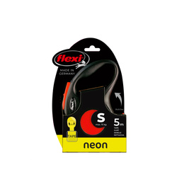 FLEXI Smycz automatyczna New Neon S odblaskowa taśma 5m, zapewniająca doskonałą widoczność dla psa do 15kg, pomarańczowa