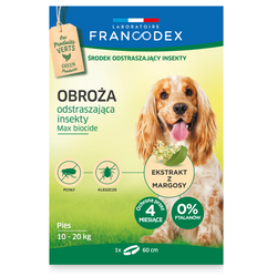 Obroża  dla psa na kleszcze i pchły od 10kg do 20 kg odstrasza pasożyty 60 cm francodex