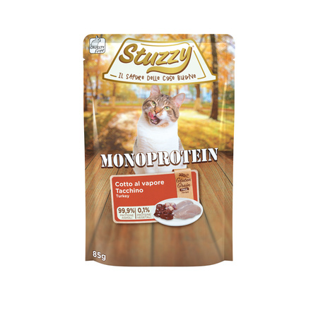 Stuzzy Cat Tray Monoprotein Indyk 85g – Pełnoporcjowa karma dla dorosłych kotów z jednym źródłem białka, gotowana na parze.