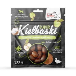 Syta Micha SUPER Kiełbaski Kaczka z Kokosem i Jabłkiem – 100% Naturalne Suszone Przysmaki z 95% Mięsa dla Psa.