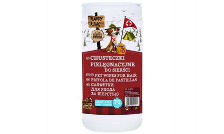 Chusteczki pielęgnacyjne do sierści, 70 szt/op - Producent: Barry King | Właściwości antybakteryjne | Dla psów i kotów | 70 sztuk