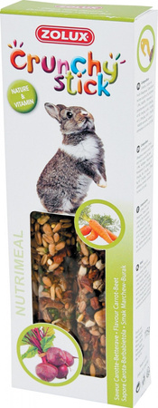 ZOLUX Kolba Crunchy Stick zdrowy przysmak dla królików z marchewką i burakiem, wspierająca zęby, bogata w witaminy, 2 sztuki 115g.