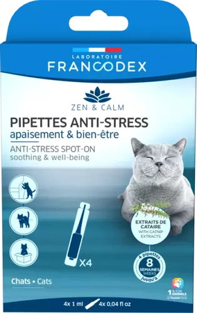 FRANCODEX Krople Antystresowe Spokój i Harmonia z Kocimiętką dla Kotów, 4 x 1 ml