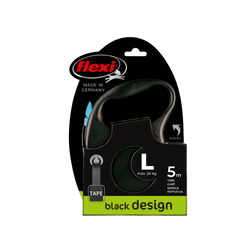 FLEXI Smycz automatyczna Black Design L Taśma 5m dla psa do 50 kg, niebieski kolor z opcją akcesoriów.