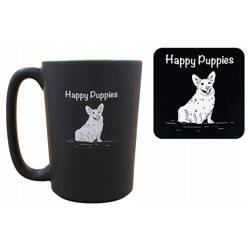 Kubek Lolek czarno-zielony z psem rasy Corgi