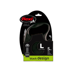 FLEXI Smycz automatyczna Black Design – Nowoczesny styl i pełna funkcjonalność z możliwością rozbudowy, taśma 5m dla psów do 50kg, czarna L