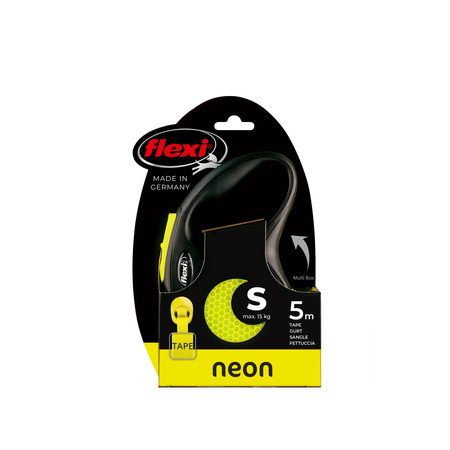 FLEXI New Classic Neon S – Automatyczna Smycz Taśmowa 5m dla Psów do 15 kg z Opatentowanym Systemem i Zwiększoną Widocznością Nocą