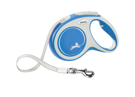 FLEXI New Comfort M Smycz Automatyczna Taśmowa 5m Niebieska – Komfortowa Kontrola z Regulowanym Uchwytem dla Psów do 25kg.