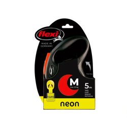 FLEXI Smycz Automatyczna New Neon M Taśma 5m Pomarańczowa - Zwiększone Bezpieczeństwo dla Psa do 25 kg