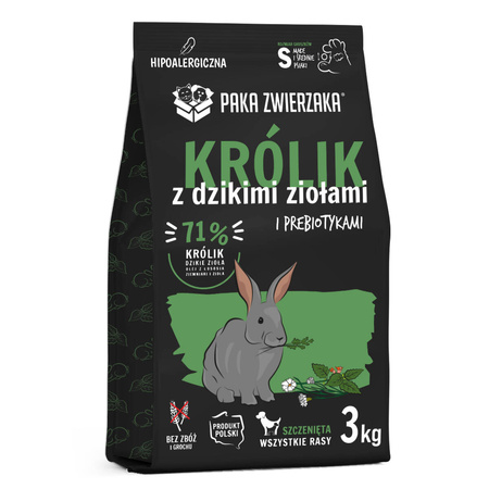 Paka Zwierzaka Karma Dla Szczeniąt – Królik z Dzikimi Ziołami 3kg | Rozmiar Groszków "S" | Hipoalergiczna | 100% Naturalne Składniki