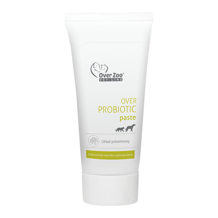 OVER Probiotic Paste 50 g – Kompleksowe wsparcie trawienia i równowagi mikroflory z Enterococcus faecium i goryczką żółtą dla psów i kotów