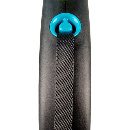 FLEXI Smycz automatyczna Black Design L Taśma 5m dla psa do 50 kg, niebieski kolor z opcją akcesoriów.