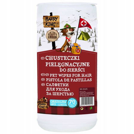 Chusteczki pielęgnacyjne do sierści, 70 szt/op - Producent: Barry King | Właściwości antybakteryjne | Dla psów i kotów | 70 sztuk