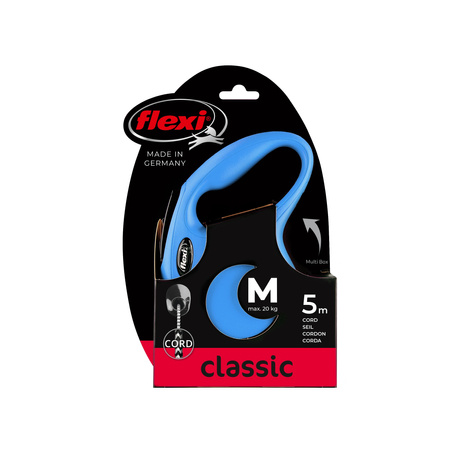 FLEXI Smycz automatyczna NEW CLASSIC M 5m niebieska linka dla psa do 20kg – patentowana technologia dla komfortu i bezpieczeństwa