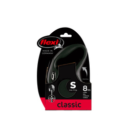 FLEXI Smycz Automatyczna New Classic 8m Linka z Blokadą dla Psów i Kotów do 12kg Rozmiar S, Czarna