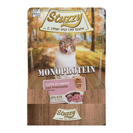 Stuzzy Monoprotein Karma dla Kota z Wieprzowiną 85g - Jednoźródłowe Białko Zwierzęce, Delikatnie Gotowane na Parze dla Smaku.