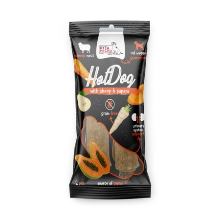 Syta Micha Hot Dog Warzywny z Papają – zdrowa i odżywcza przekąska dla psa z pasternakiem, marchwią i owcą