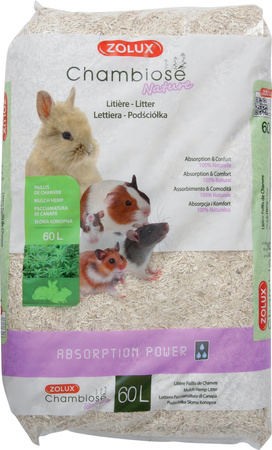 ZOLUX Ściółka dla królika i gryzoni Chambiose Nature 100% Naturalna Biodegradowalna Konopna Wysoko Chłonna do Kuwet i Klatek 60L
