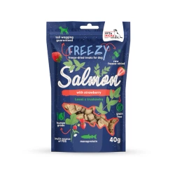 Syta Micha FREEZY Smaczki Liofilizowane dla Psa – Bogate w Omega-3 i Antyoksydanty z Łososiem, Truskawką i Bazylią