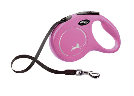 FLEXI Smycz automatyczna NEW CLASSIC M 5 m taśma różowa dla psa do 25 kg – swoboda i komfort spacerów