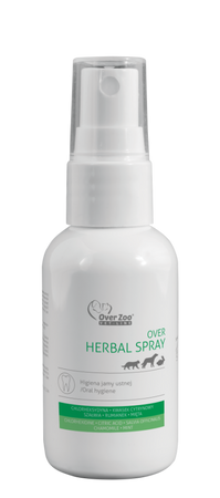 OVER Herbal Spray Na Kamień i Świeży Oddech Z Chlorheksydyną i Ziołami Dla Psów i Kotów