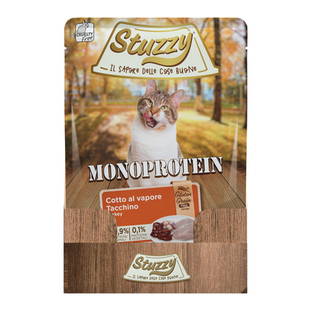 Stuzzy Cat Tray Monoprotein Indyk 85g – Pełnoporcjowa karma dla dorosłych kotów z jednym źródłem białka, gotowana na parze.