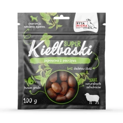 Syta Micha SUPER Kiełbaski 100% Naturalne z 95% Jagnięciny i Pokrzywą - Suszone Przysmaki dla Psa
