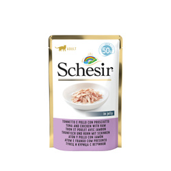 SCHESIR UZUPEŁNIAJĄCY KOT POUCH Filety w Galaretce Tuńczyk z Kurczakiem i Szynką 50g – Idealny Przysmak dla Kocich Smakoszy