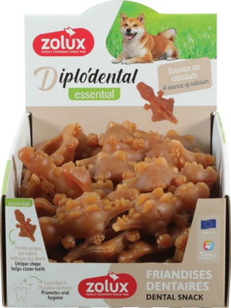 ZOLUX DIPLODENTAL M – Dentystyczny Przysmak z Wapniem dla Psów Powyżej 10 kg – Wsparcie Jamy Ustnej i Kości, Kształt Dinozaura, 56 szt.