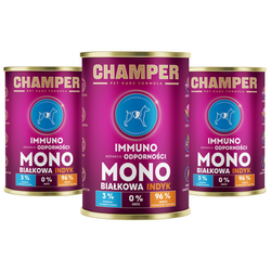 Zestaw 3 x  Champer Pet Care Formula Indyk 400g - Monobiałkowa Karma dla Psów Bez Zbóż z FitobiotykamiSEO uwzględnione w tytule:- Marka: Champer- Słowa kluczowe: Pet Care Formula, Indyk, 4