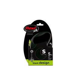 FLEXI Smycz Automatyczna Black Design S Linka 5m – Stylowa, Ergonomiczna dla Psów do 12kg, z Miejscem na Akcesoria