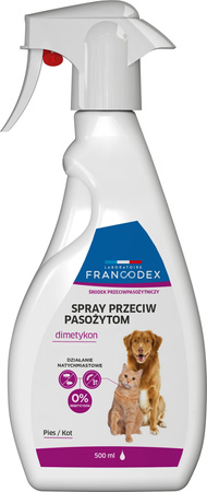 FRANCODEX Spray dla psa i kota z Dimetykonem – Bezpieczna mechaniczna ochrona przeciw pasożytom, wzbogacony Aloesem 500ml