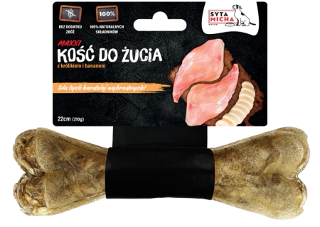 Syta Micha Maxi Kość Funkcyjna dla Wybrednych Psów z Królikiem i Bananem – Naturalny Gryzak Uspokajający i Czysty Zęby