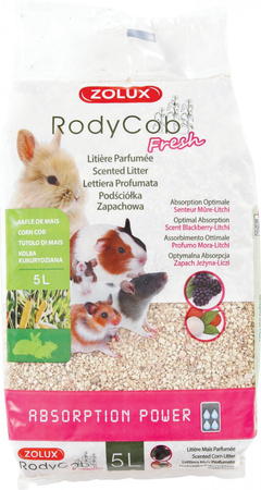 RodyCob Podściółka z Kolb Kukurydzy – Super Chłonna, Bezpyłowa i Biodegradowalna z Aromatem Jeżyny-Liczi dla Małych Ssaków