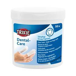 Dental Care czyste zęby - nakładki na palce, 50 szt - Producent: Trixie | Zawierają pielęgnujący płyn czyszczący o zapachu mięty | Dla psów i kotów | 50 sztuk pojedynczych nakładek