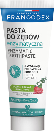 Zestaw Do Higieny Jamy Ustnej Dla Psów i Kotów – PASTA ENZYMATYCZNA + SZCZOTECZKA 70g – Producent: Francodex | Z Enzymami i Ekstraktem z Granatu