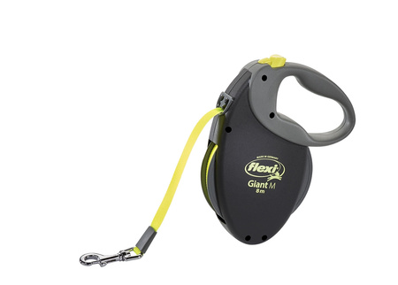 FLEXI Smycz Automatyczna GIANT NEON M 8m Taśma Odblaskowa Żółta – Maksymalne Bezpieczeństwo Nocą dla Psów do 25 kg.